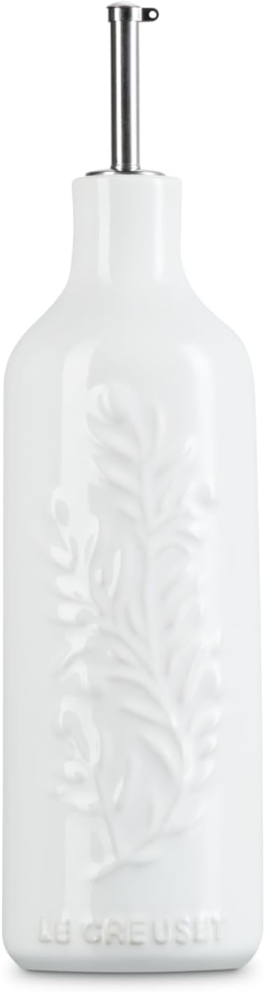 Le Creuset Stoneware Olive Branch Collection Oil Cruet, 20 oz., White