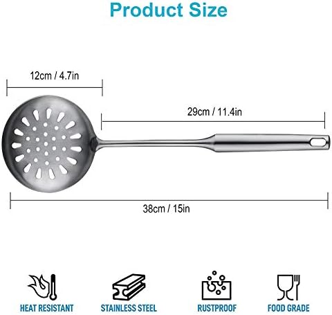 Swify Slotted Spoon Skimmer, Stainless Steel Strainer Ladle With Handle, Asian Wok Skimmer for Kitchen Cooking Deep Fryer, Draining & Frying, 15 inch