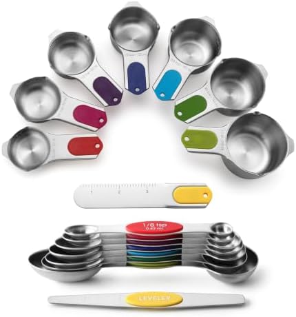 Spring Chef 15 Magnetic Measuring Cups & Spoons Set w/Levelers, Multicolor