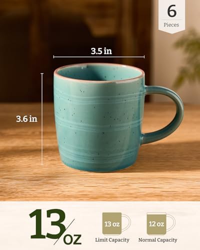 famiware Coffee Mugs Set of 6, Meteor 13 oz Ceramic Mug Cup Set with Handle