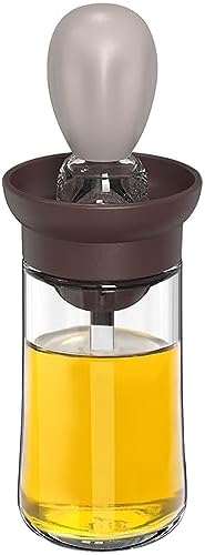 Oil Dispenser with Brush - Glass Olive Oil Dispenser for Kitchen, 2 IN 1 Oil Dispenser Bottle with Silicone Basting Brush for Cooking Vinegar Sauce BBQ Grill Frying, T-OB21, Grey