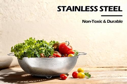 Leonyo Stainless Steel Colanders and Strainer Set, 3 Pack(1-3-5Quart)