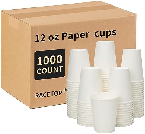 RACETOP 1000 pack 12 oz Disposable Coffee Cups, Hot Paper Cups Ideal for Party, Home, Office