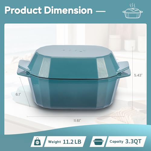 Enameled Cast Iron Dutch Oven for Bread Baking – 3QT Oval Round Heavy Duty Bread Pan with Lid, Non-Stick Ceramic Coating,Loaf Cast Iron Bread Oven for Sourdough, Baking, Roasting, Braising, Stovetop & Oven Safe