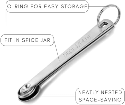 2 Pack Teaspoon Measuring Spoons, 1/4 tsp, 1/8 tsp, 1/16 tsp, 1/32 tsp, 1/64 tsp Mini Measuring Spoons Set, Stainless Steel Cooking Baking Tiny Measuring Spoon for Powders, Spices, Salt