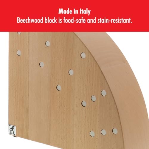 ZWILLING Round Magnetic Knife Block, Made in Italy, Natural Beechwood Kitchen Knife Holder, Contemporary Countertop Storage