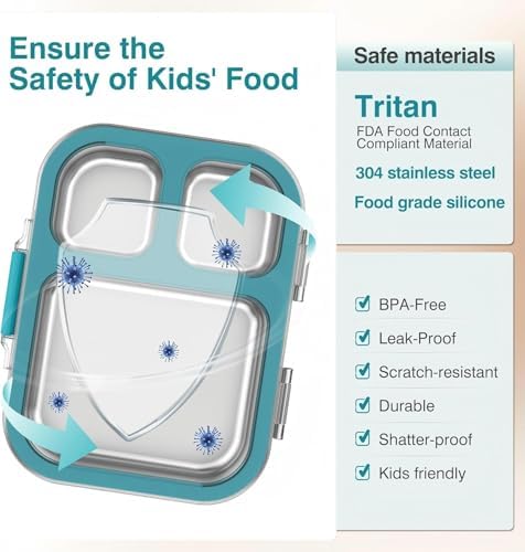 HOMEKOL Stainless Steel Bento Lunch Box, Blue, 3.3Cups
