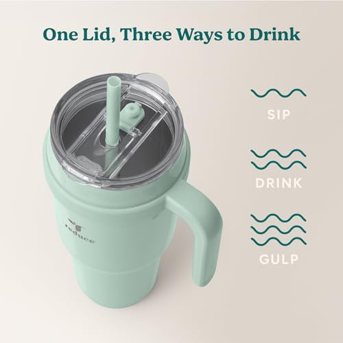 REDUCE Cold1 40 oz Tumbler with Handle - Vacuum Insulated Stainless Steel Water Bottle for Home, Office or Car, Reusable Mug with Straw or Leakproof Flip Lid, Keeps Drinks Cold All Day-Gloss Sea Glass
