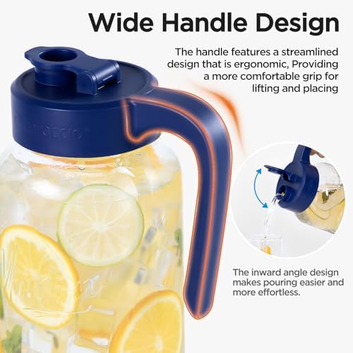 Mason Jar Pitcher, 64 oz (2 quart), Glass Pitcher with Lid