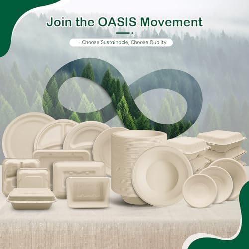 10 Inch Paper Plates 128 Pack, Heavy Duty Disposable Dinner Plates, Large Compostable Sugarcane Bagasse Plates, Leak Resistant, Cut Resistant, Microwave Safe, Natural