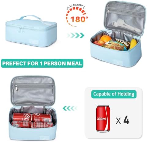 NOL Natural Organic Lifestyle Insulated Lunch Bag for Adults –Compact Cooler Lunch Box with Food-Grade Lining, Waterproof Lunch Bag for Work, Travel | Portable Thermal Meal Tote with Handle,Light blue