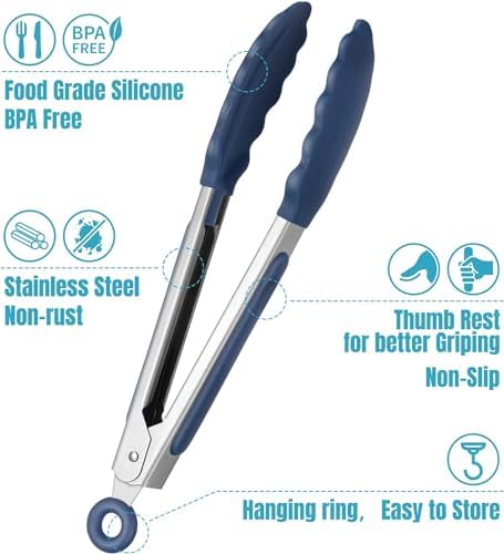 HOTEC Small Silicone Kitchen Tongs 7-Inch Mini Serving Tongs, Set of 3