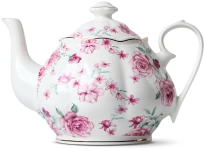 BTaT- Tea Pot, Teapot, Porcelain Teapot, 38 oz, Floral Teapot, Bone China Teapot for Tea Set, Ceramic Tea Kettle, Tea Pots for Tea Cup, Tea Pot Ceramic, Tea Pots for Loose Tea