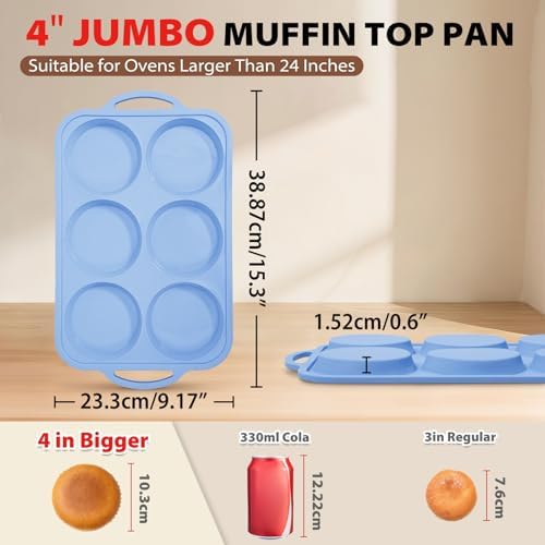 Nonstick Silicone Muffin Top Pan: 6-Cavity 4 Inch Jumbo Silicone Egg Mold