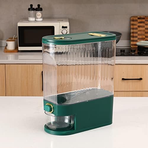 Sooyee Clear Rice Dispenser with Measuring Cylinder, Clear and Green