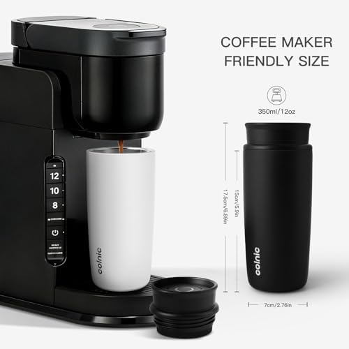 Travel Coffee Mug with 360°Lid, 12 oz Coffee Tumbler Insulated Travel Mugs for Hot and Cold, Vacuum Insulated Stainless Steel Coffee Cup Leak Proof Spill Proof-Matte White