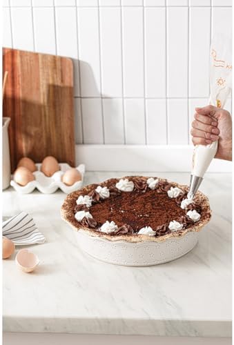 Deep Pie Dish for Baking, Ceramic Pie Pan for Apple Pie, Tart, Quiche Baking Dish, Farmhouse Decor Pie Plate, Deep Dish Pie Pan, Oven Safe, Off-White, Flower