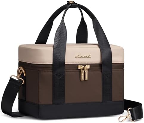 LOVEVOOK Insulated Lunch Box for Women Men, Reusable Lunch Bag with Large Capacity, Leakproof Cooler Lunch Tote for Work, Office, Outdoor Use, Coffee-khaki-black