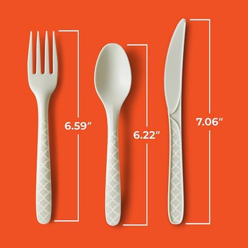 Hefty ECOSAVE Compostable Assorted Cutlery Set, 3 Pack, Utensils for BBQs, Tailgates, Camping, and Parties, Includes 8 Forks, 8 Spoons, and 8 Knives per pack, Compostable, Sustainable Design