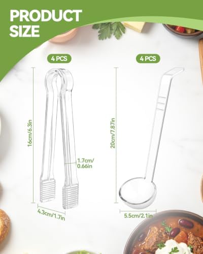 8 PCS Plastic Serving Utensils Set - 4 Mini Ladles & 4 Plastic Tongs