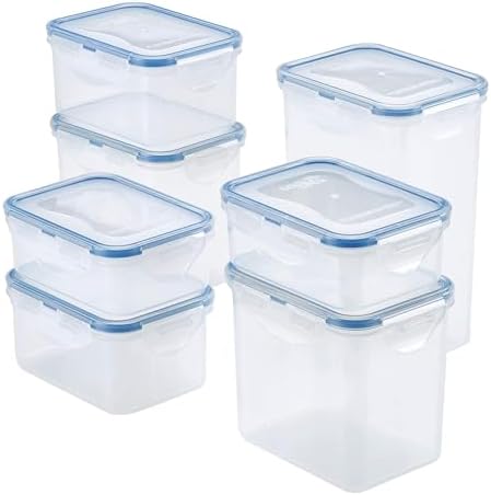 LOCK & LOCK Easy Essentials Food Storage lids/Airtight containers, BPA Free, 14 Piece - Tall Rectangle, Clear