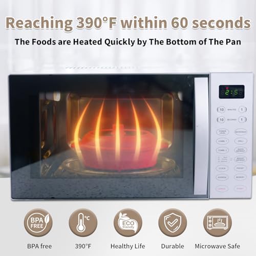 GLOU-GLOU GOOSE GGG Microwave Grill Pan, Fry Griddle Crisper Pan with Lid for Grilling Browning and Crisping Foods Microwave Silicone Cookware for Meat Sandwich Vegetable Light Grey