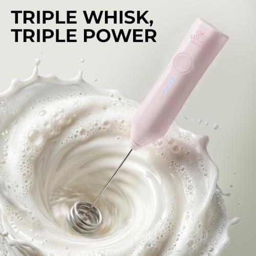 Zulay Kitchen Rechargeable Milk Frother Handheld - Frother Wand, Drink Mixer, Electric Whisk Frother, for Cappuccinos, Matcha & Protein Powder - Dynamic Triple Whisk, 3 Speed 500mAh Cotton Candy Pink