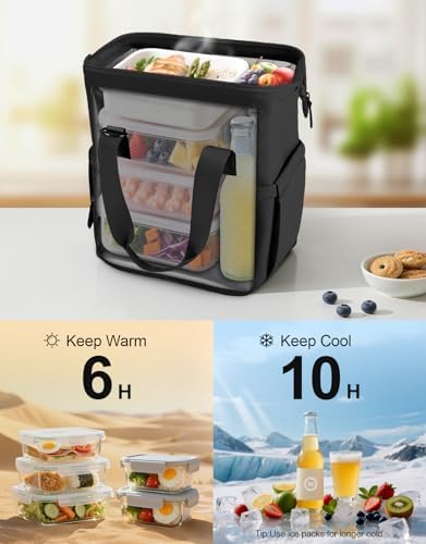ISEYOU Large Lunch Bag for Men & Women, 20L Insulated Cooler Bag with Wide Opening, Leak-Proof & Multi-Pocket Leather Lunch Box, Adjustable Strap Lunch Tote Bags for Work, Office, Picnic and Camping