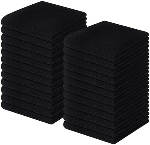 Homaxy 100% Cotton Waffle Weave Kitchen Dish Cloths 24-Pack, Black