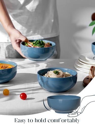 DOWAN 22 OZ Ceramic Soup Bowls & Cereal Bowls - 6" Classic Bowls Set of 4 for Soup, Cereal, Oatmeal, Fruit, Rice - Dishwasher & Microwave Safe (Airy Blue)