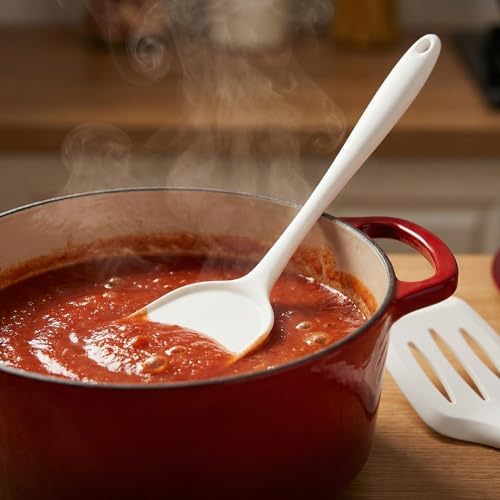 2-Pack Silicone Spatula Set, Heat Resistant Spatulas for Baking & Mixing, BPA-Free Solid & Slotted Turner for Non-Stick Pans, Kitchen Utensils for Scraping, Sauteing and Flipping (Cream)