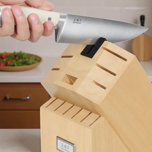 WANGMAZI 15‑Pcs Knife Block Set, Ultra Sharp, Natural Pro