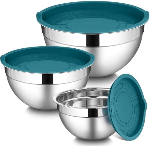 LIANYU Mixing Bowls Set with Lids, Stainless Steel Kitchen Bowls Set of 3