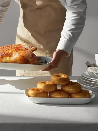 DOWAN Serving Platters and Trays for Wedding Decor, 16"/14"/12" Serving Dishes for Entertaining, White Porcelain Plates Set of 3