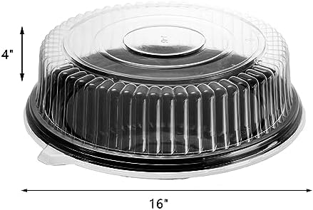 Frcctre 6 Pack 16 inch Plastic Serving Tray with Clear Lid, Heavy Duty Round Large Appetizer Serving Trays Catering Tray Party Platters for Vegetable Catering Picnic