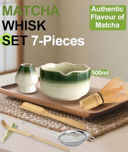 JBER Matcha Set, 7PCS Ceramic Matcha Whisk Set for Matcha Tea Ceremony