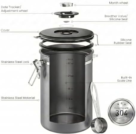 Coffee Gator Coffee Canister, 39oz Large Airtight Stainless Steel Container