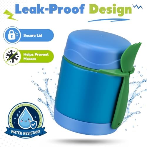 10oz Soup Thermo for Hot Food Kids,Lunch Thermo Kids Food Jar with Spoon Hot Insulated Food Containers,Leak Proof Stainless Steel Wide Mouth Lunch Food Jar for School(Blue)