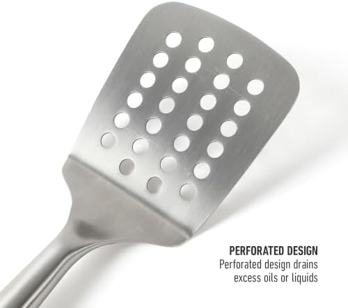 Calphalon Slotted Turner, Kitchen Flipping Spatula, Slotted Spatula, Stainless Steel Turner with Silicone Heat Resistance Handle, Nonstick-Safe Spatula for Draining and Flipping (Navy)