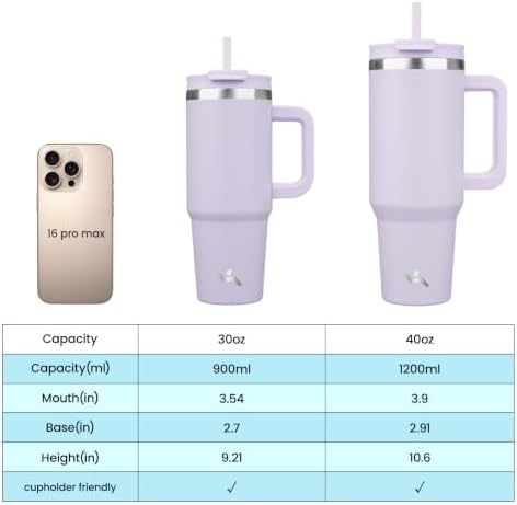 Konokyo 40 oz Insulated Tumbler Water Bottle with Handle, Straw Lid