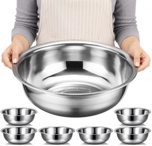 6 Pcs Stainless Steel Mixing Bowls Metal Mixing Bowls Extra Large Basin Salad Bowl with Deeper Edge, Dishwasher Safe, Mirror Finish for Home and Commercial, Silver (13 Inch 7 Qt)