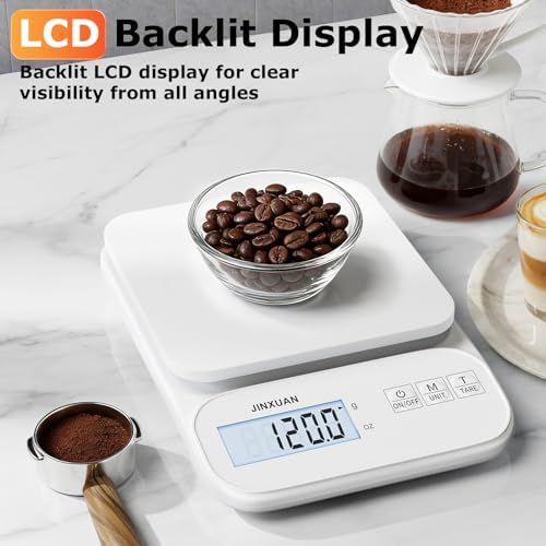 Kitchen Scale Food Scale 5kg/0.1g Digital Scale Food Weighing Scale for Cooking Baking Weight Loss, Rechargeable Coffee Scale Precision Baking Scale with Large Backlit LCD Display, USB Cord
