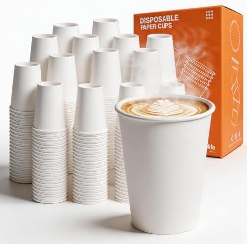 MOUMOULIFE Disposable Paper Coffee Cups 8 oz 500 Count Bulk, Leak-Proof White Paper Cups for Hot & Cold Beverages, Ideal for Office, Travel