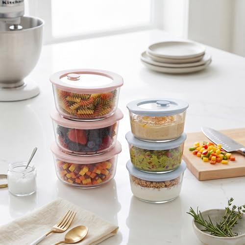 Glass Food Storage Containers with Lids, Plastic Free Semi-Tempered Glass Lids with Silicone Air Vent, Airtight & Leak-Proof Meal Prep Container Set, Oven, Microwave, Freezer & Dishwasher Safe