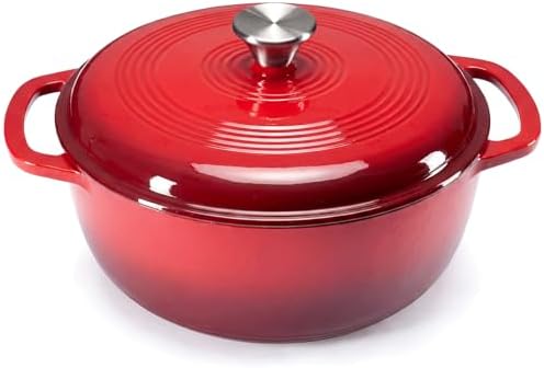 NEWBULIG Cast Iron Dutch Oven, 6 Quart Enamel Dutch Oven Pot with Lid, Heavy Duty Cookware for Sourdough Bread, Braising, Stews, Roasting, Safe up to 500°F, Red