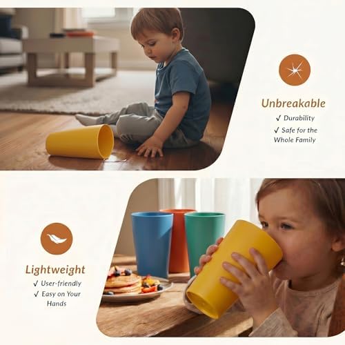 Homienly Reusable Plastic Cups - Wheat Straw Unbreakable Drinking Glasses & Water Glasses | Multi-Color Stackable Plastic Cups, Dishwasher Safe | Glassware & Cup Sets for Kitchen (20 oz 8-Pack)