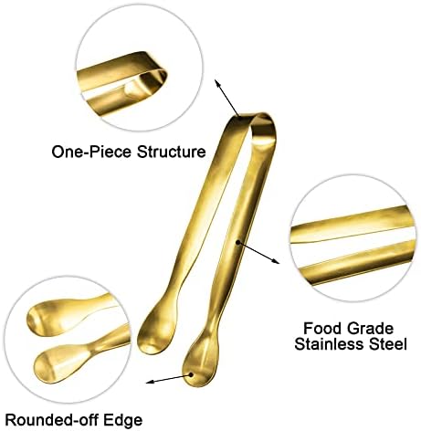 JCREN 12 Pcs Serving Tongs, Small Serving Utensils for Parties Catering Gold Tongs, Small Stainless Steel Mini Appetizer Tongs for Tea Party Coffee Bar, 4 Inches - Gold