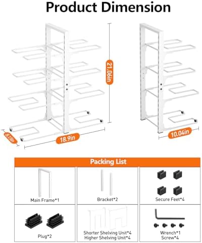 MUDEELA 8-Tier Heavy Duty Pots and Pans Organizer for Cabinet, 20.8"H White