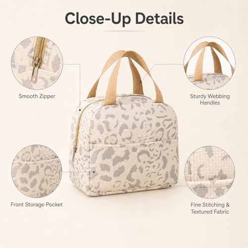 Beige Insulated Lunch Bag For Women, Small Lunch Box Tote