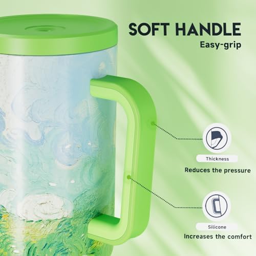 Meoky 40 oz Tumbler with Handle and Straw: Stainless Steel Insulated Tumbler with Lid and Straw - 100% Leak Proof Tumbler for Car Cup Holders - Travelers Commuters Workers, Spring Field